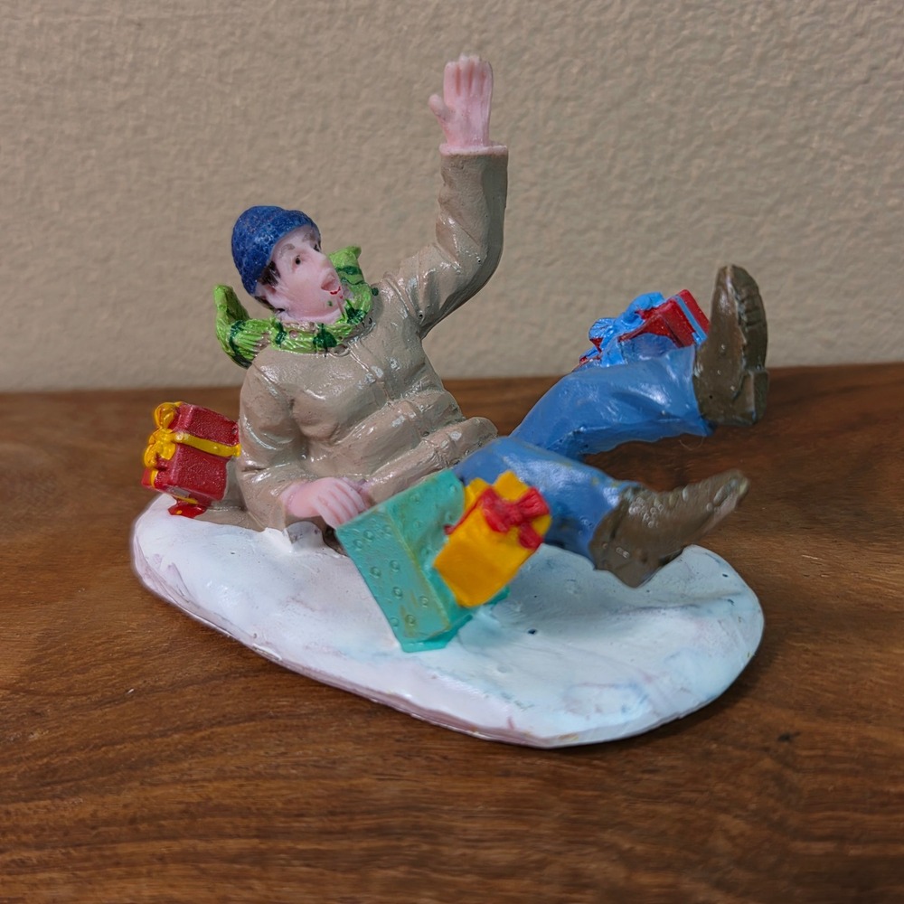 Christmas Village Accessory Man Falling in Snow Gifts Figurine Winter Decor New